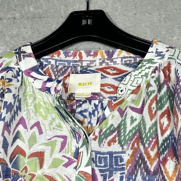 Anthropologie Maeve Blouse Womens Size Medium Bryanna Ikat Tribal Shirt - Picture 2 of 16